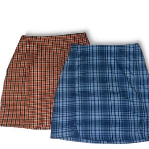 Brandy Melville Red and Blue Plaid Mini Skirt Set